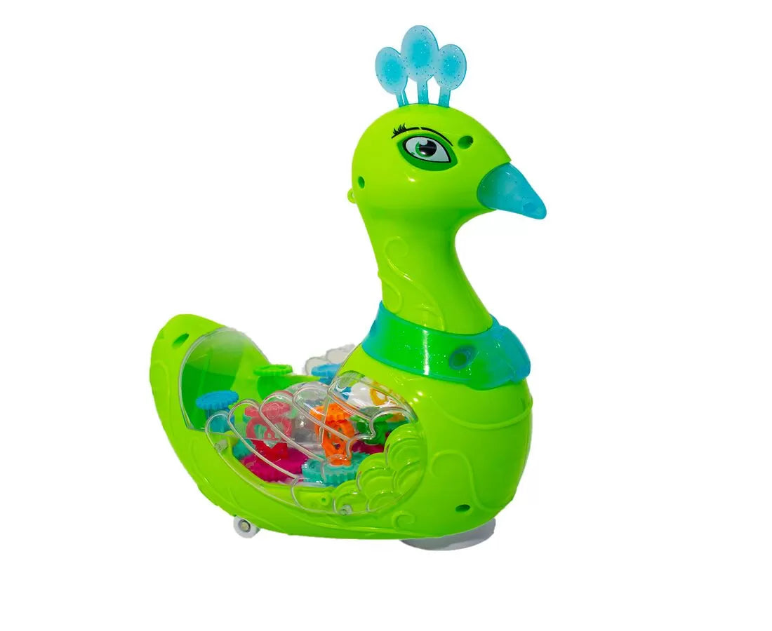 Colorful Universal Transparent Electric Gear Peacock With Music Light Toy