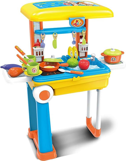 Toy Chef 2-in-1 Travel Suitcase Kitchen Set for Children | Includes Toy pots, Pans, Dishes, Utensils & Foods ABS Plastic