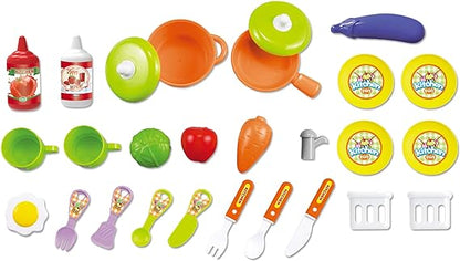 Toy Chef 2-in-1 Travel Suitcase Kitchen Set for Children | Includes Toy pots, Pans, Dishes, Utensils & Foods ABS Plastic