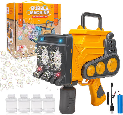 Bubble Machine Gun with Lights Upgraded Automatic Bubble Machine Blaster with 4 Bottles Bubble Refill Solution Truck