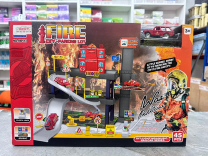 Fire DIY Parking Lot Playset with Lights & Music – 45 PCS (3+)