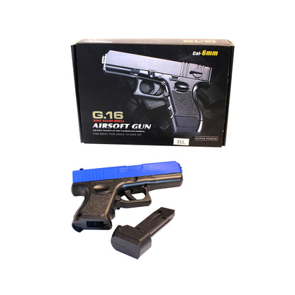 Galaxy G16 Metal Spring Airsoft Pistol – Two Tone Black/Blue | 9 Round Magazine