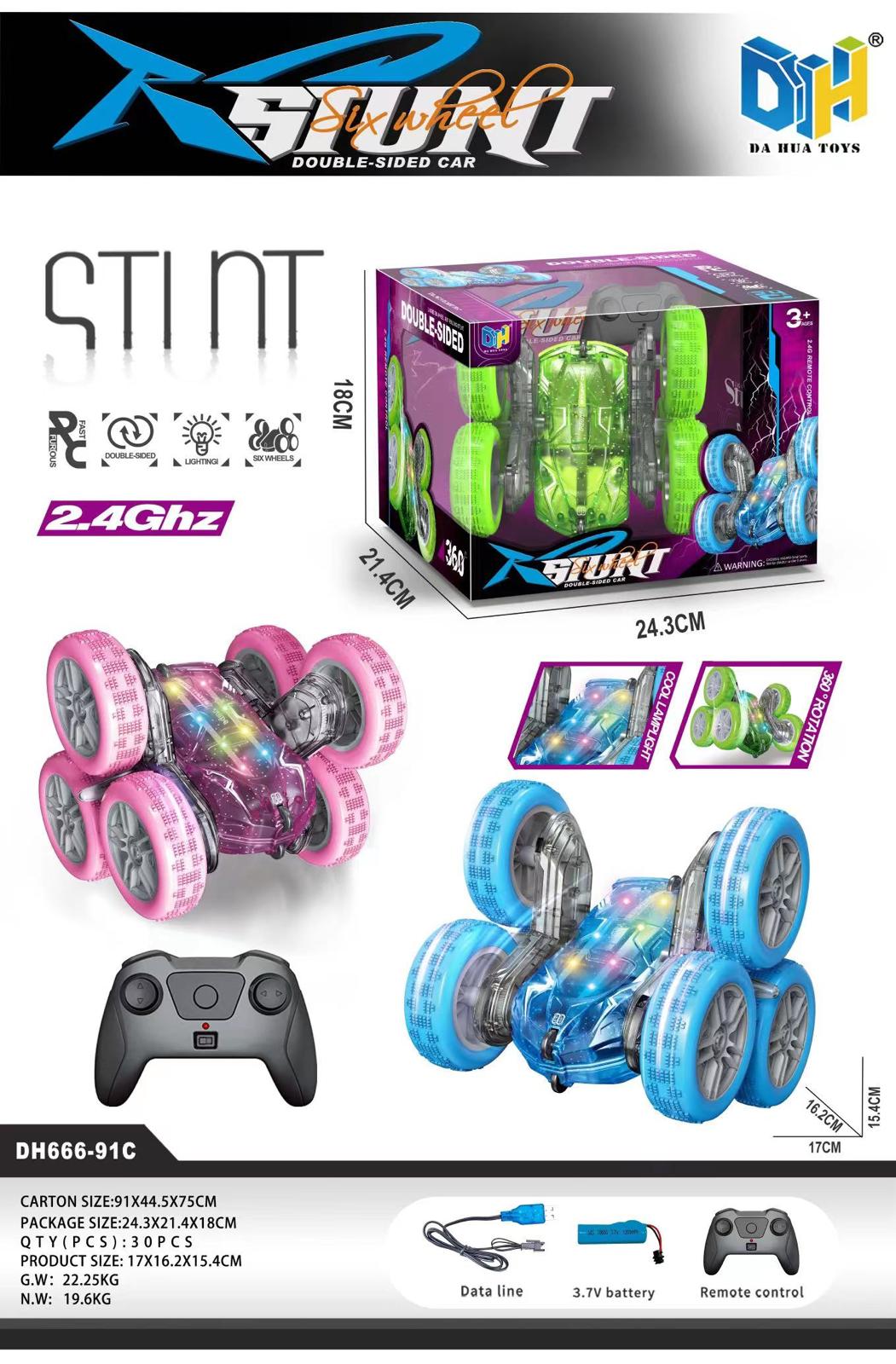 Six Wheel Double-Sided Stunt RC Car Toy – LED Lights & 360° Rotation
