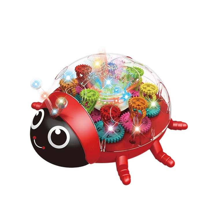 Transparent Electric Ladybug Gear Toddler Toy with Flashing LED Lights and Music