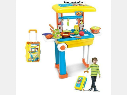 Toy Chef 2-in-1 Travel Suitcase Kitchen Set for Children | Includes Toy pots, Pans, Dishes, Utensils & Foods ABS Plastic