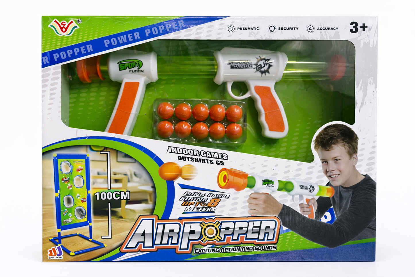 Air Power Popper Toy Gun Set with Foam Balls – Indoor & Outdoor Game (3+)