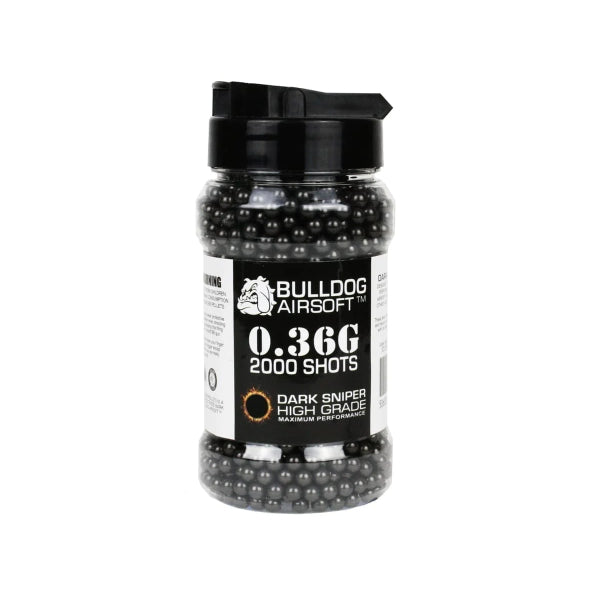 Bulldog Dark Sniper 0.36g Airsoft BB Pellets – 2000 Rounds | Black Heavy BBs