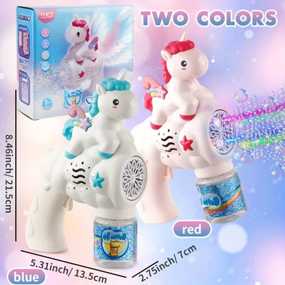 Unicorn Rainbow Horse Electric Bubble Toys, Rainbow Bubble Wand with LED Light