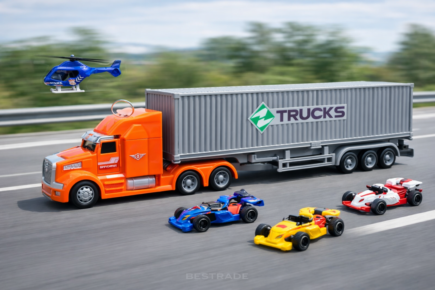 Heavy Truck Transporter Toy with Mini Cars – Container Truck Playset (3+)
