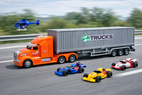 Heavy Truck Transporter Toy with Mini Cars – Container Truck Playset (3+)