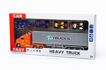 Heavy Truck Transporter Toy with Mini Cars – Container Truck Playset (3+)